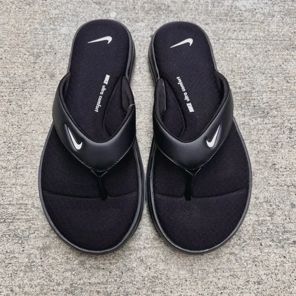 NEW WMNS NIKE ULTRAS COMFORTS 3 THONGS WOMEN THNG III BLACKS WHITES FOOTBEDS - Picture 2 of 7